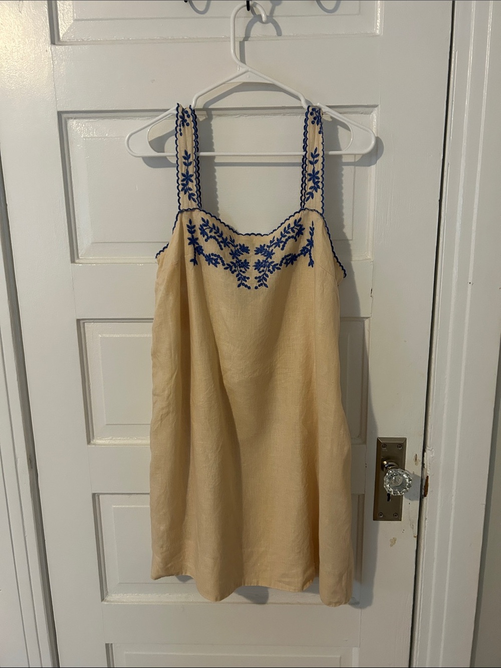 J. Crew Cream Sleeveless Embroidered Sundress with Blue Trim